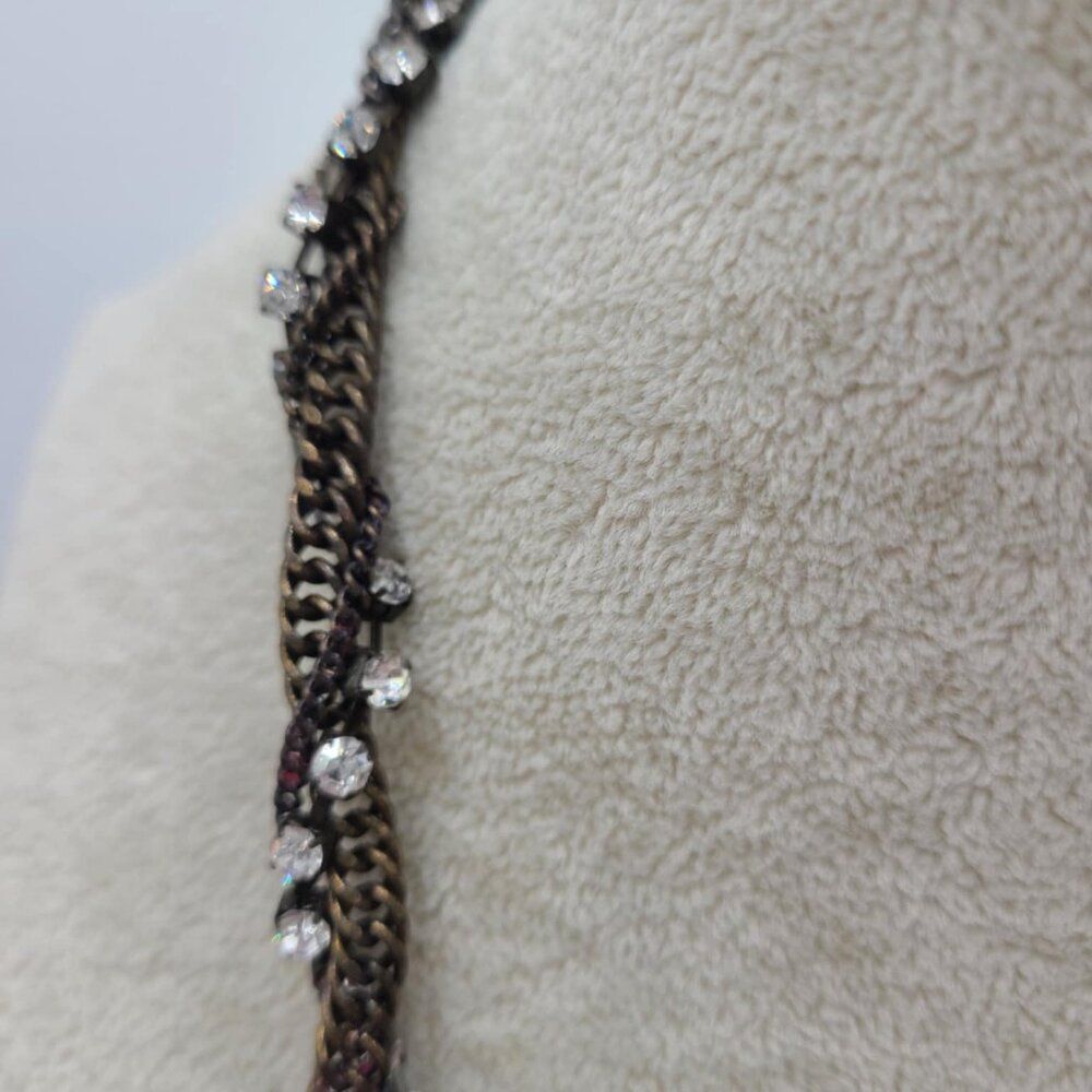 J Crew Copperish Necklace with Faux Pearls and Clear Crystals - Picture 9 of 13